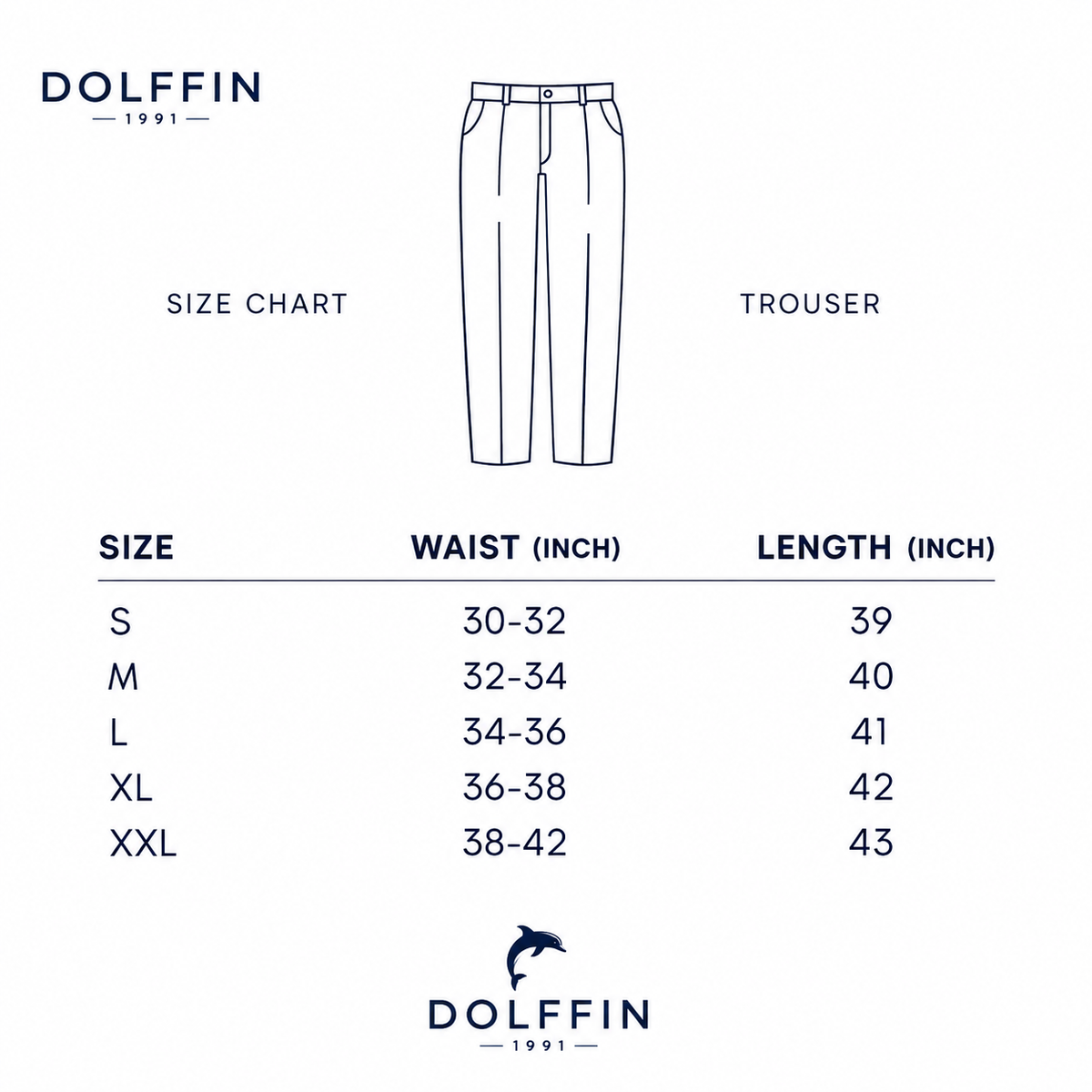Dolffin Premium Neoprene Relaxed Fit Trouser – White size guide